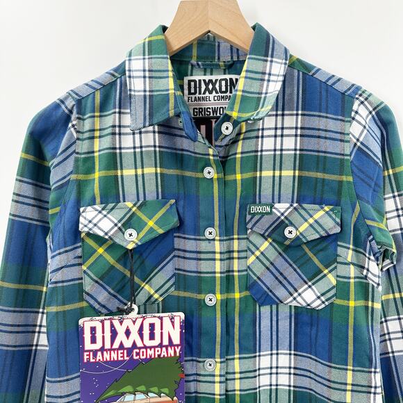 NWT DIXXON Women's Flannel Shirt The Griswold in Blue Yellow Green Plaid Size S - Picture 4 of 13